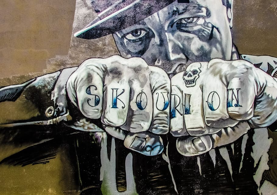 Cyprus, Dherynia, Graffiti, Man, Fist, reflection, architecture HD wallpaper
