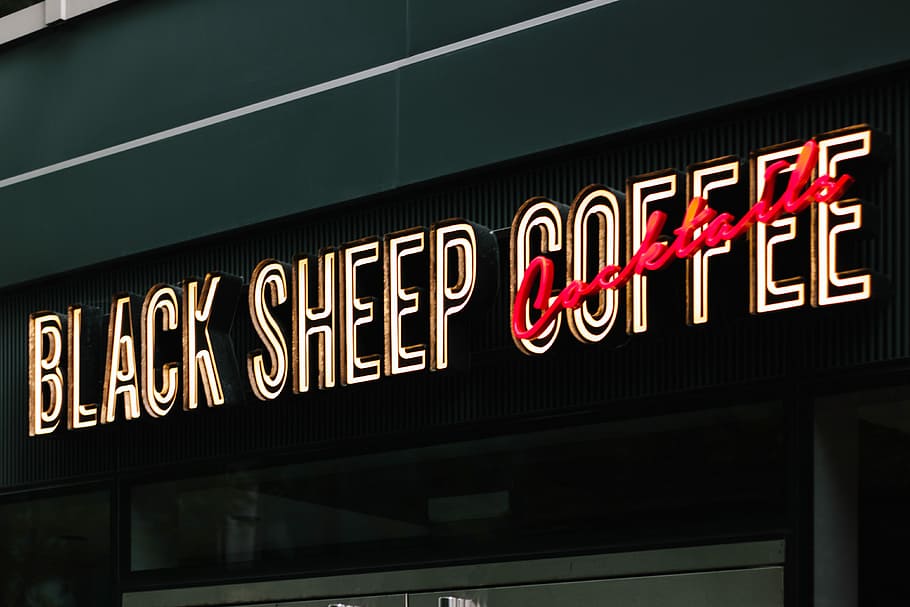 Black Sheep Coffee Neon sign, untitled, coffe shop, cafe, building