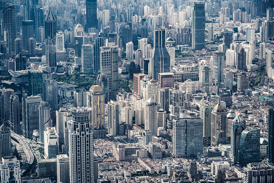 aerial photo of city, aerial view photography of high-rise buildings HD wallpaper