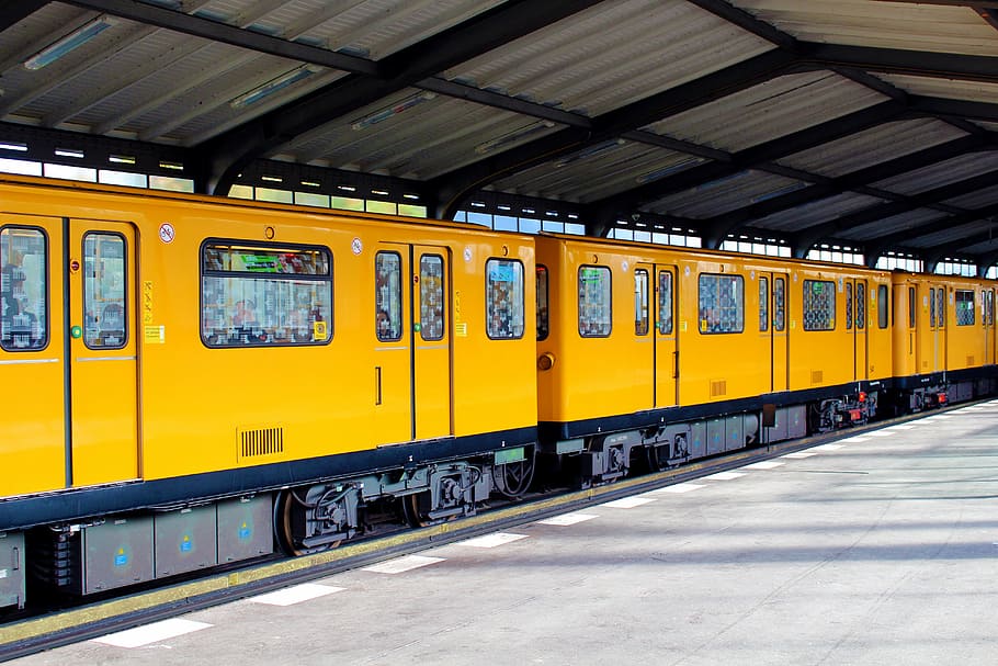 yellow and black trains, berlin, s bahn, railway station, capital, HD wallpaper