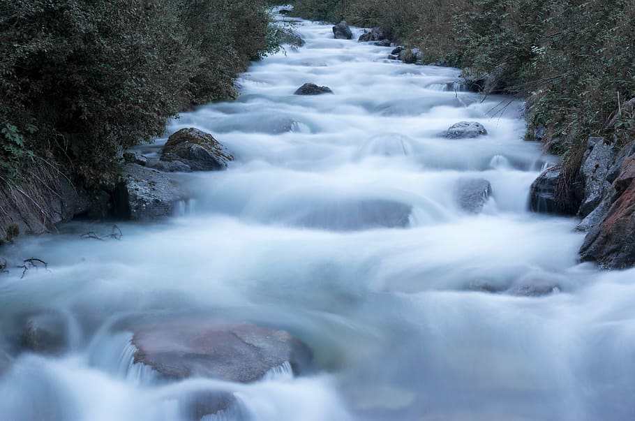 time-lapse photo of body of water, river, bach, nature, foam HD wallpaper