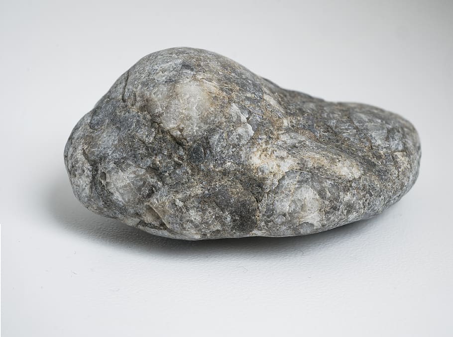 stone, rock, geology, grey, white background, studio shot, single object