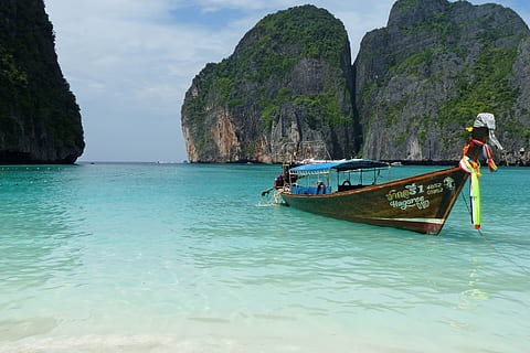 boat on body of water, Thailand, Koh, Phi Phi, Beach, Island HD wallpaper