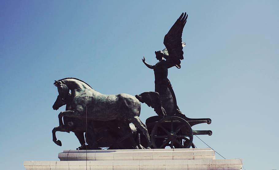 chariot, statue, monument, rooftop, ancient, roman, famous, HD wallpaper