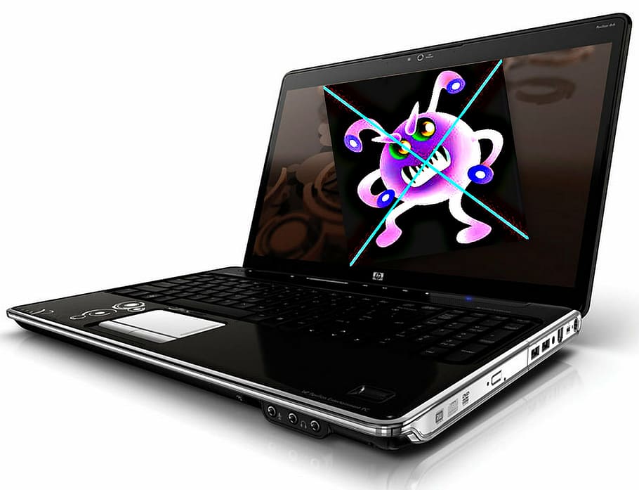 black HP laptop computer, virus, combating, technology, wireless technology, HD wallpaper
