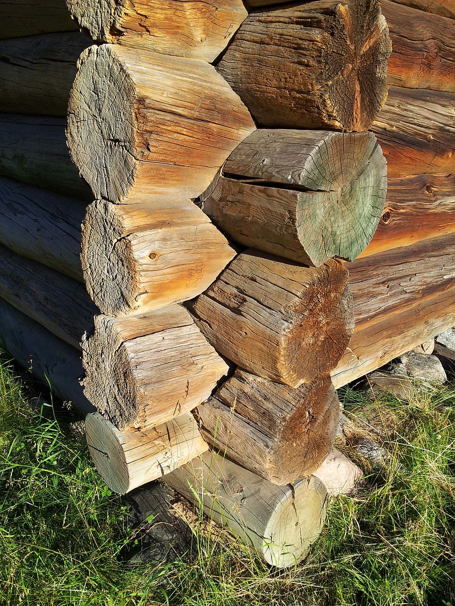 Blockhouse, Tree, Cottage, stack, wood - material, timber, log HD wallpaper