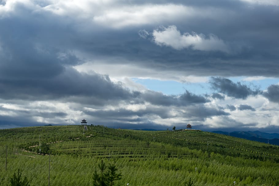 mountain, dark clouds, hdr, color, woods, cloud - sky, beauty in nature HD wallpaper
