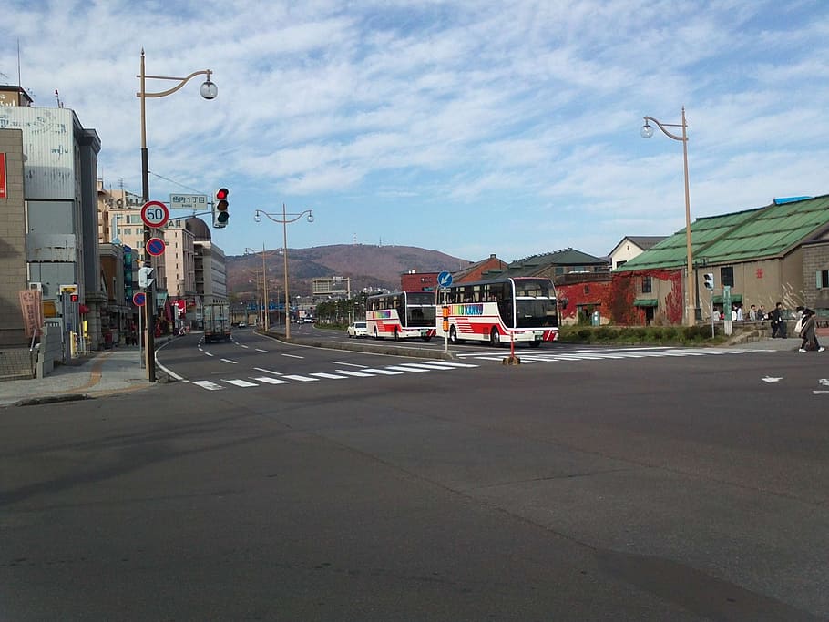 road, intersection, hokkaido, otaru, transportation, street, HD wallpaper
