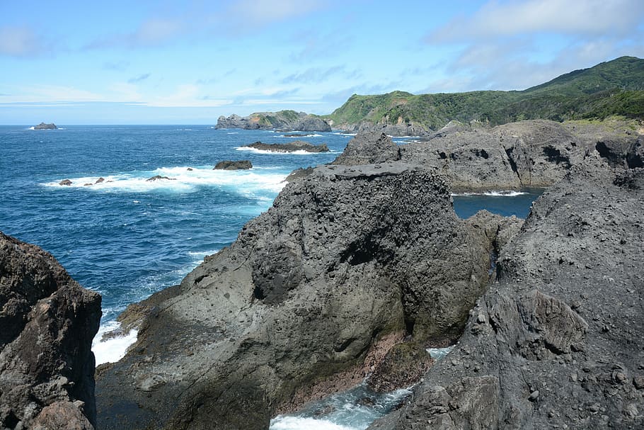 izu, coast, rock, sea, water, sky, beach, beauty in nature HD wallpaper