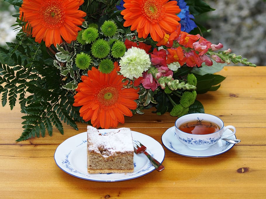 white ceramic plate, tee, tea time, cup, hot, enjoy, delicious HD wallpaper