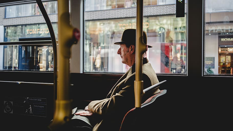 b, sitting man wearing black coat and bowler hat inside vehicle HD wallpaper