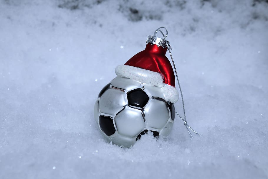 HD wallpaper soccer ball Christmas bauble, football, snow, christmas