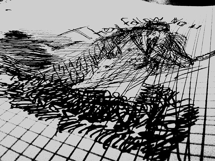 doodle, art, pen, black, white, no people, nature, sky, metal HD wallpaper