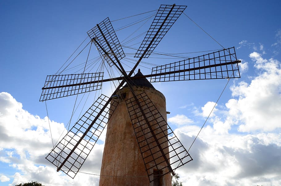 Flour Mill, Mallorca, Spring, windmill, windräder, wind power HD wallpaper