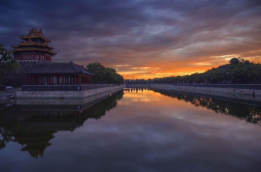 Turret, Sunset, Spring, Beijing, reflection, architecture, built structure HD wallpaper