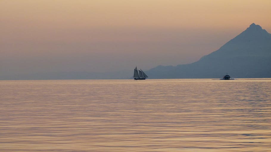 white sailboat at sea, garda, sunset, ship, sailing vessel HD wallpaper