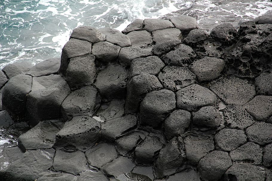 basalt, rock, caldera, rock formations, volcano, landmark, nature HD wallpaper