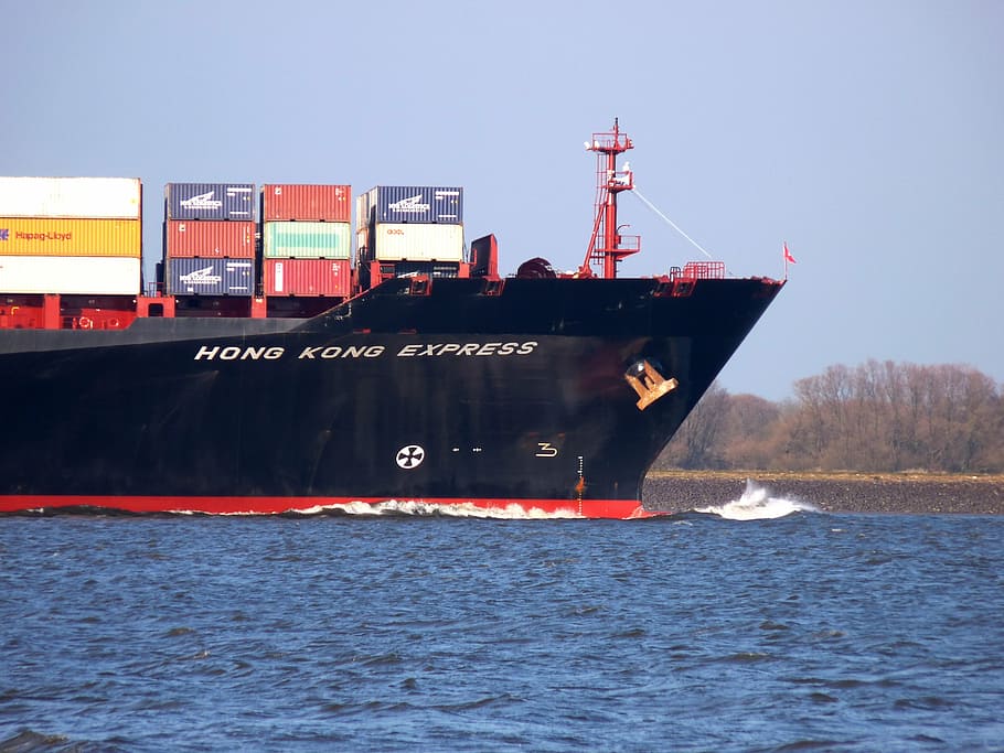 ship, container, elbe, seafaring, port, shipping, freighter HD wallpaper