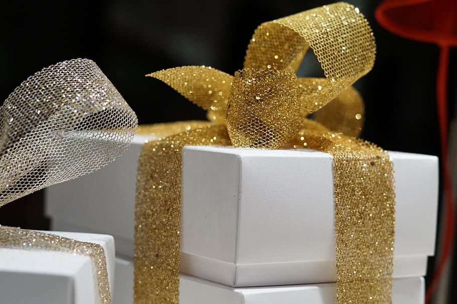 white box with brown ribbons, gifts, surprise, packaging, tape HD wallpaper