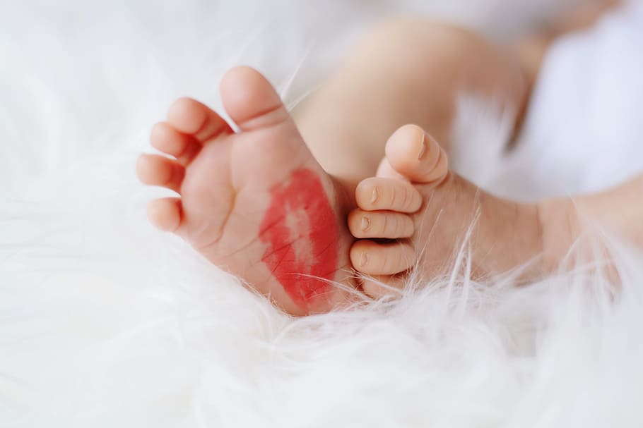 baby's foot on fur mattress, feet, ten, baby feet, newborn, small
