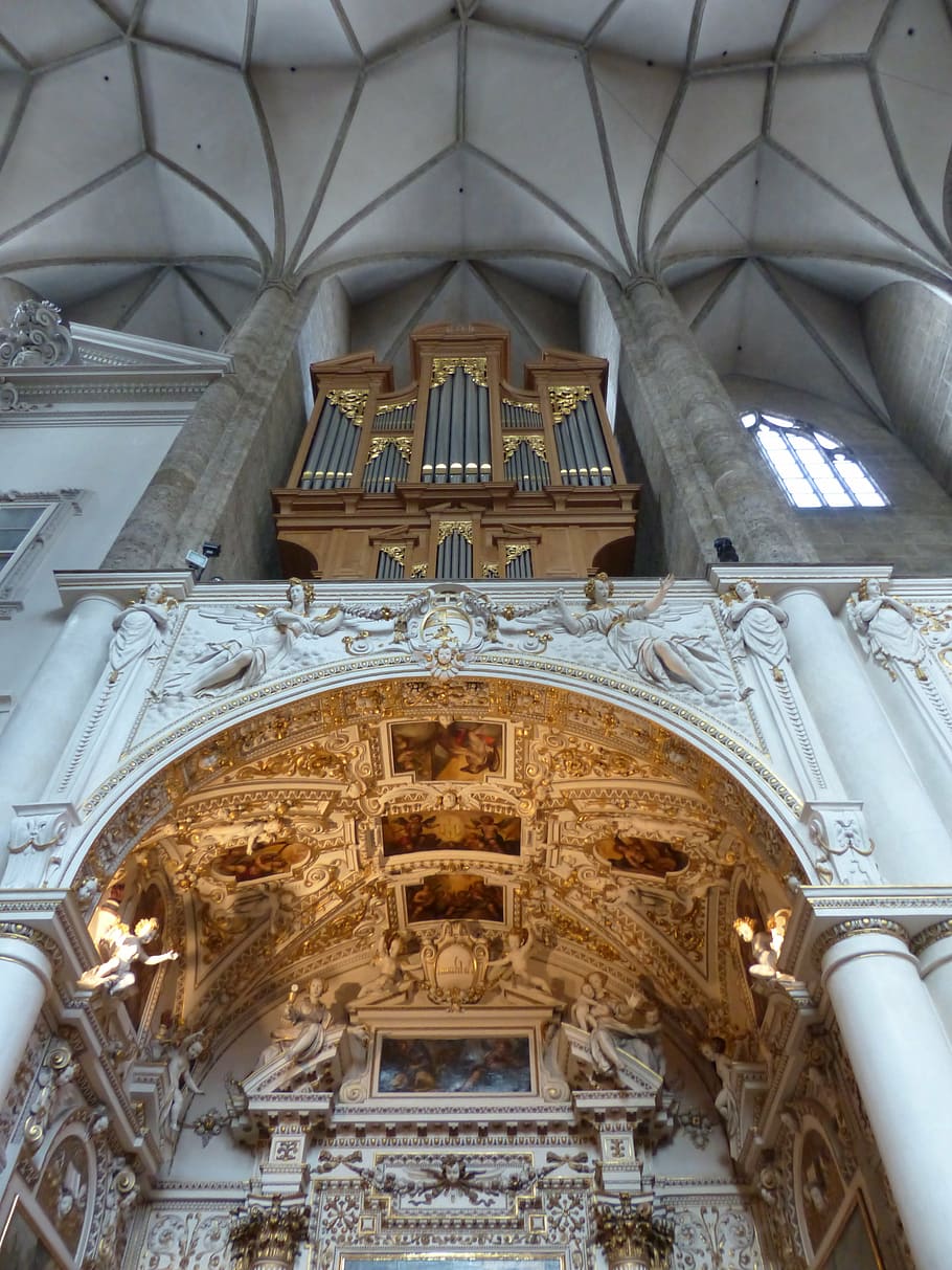 organ, star vault, organ whistle, music, church, franciscan church, HD wallpaper