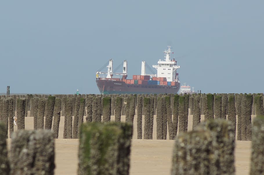 container ship, coast, boot, baltic sea, holland, netherlands HD wallpaper