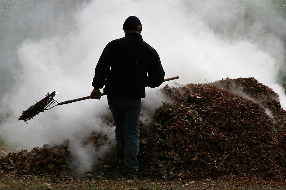smoke, bonfire, autumn, work, one person, men, smoke - physical structure HD wallpaper