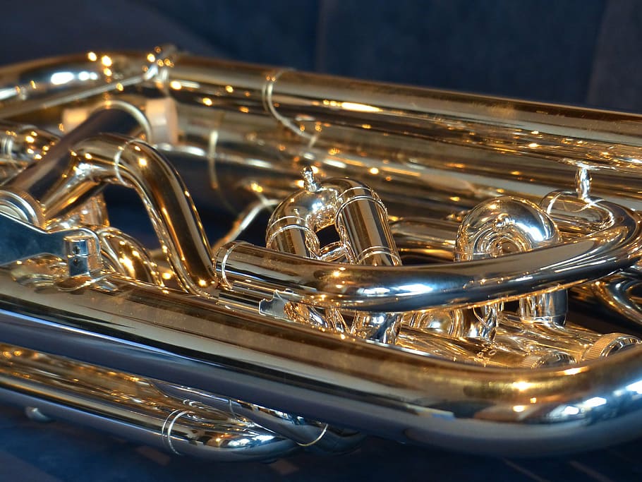 euphonium, instrument, sheet, music, bugle, shine, rays, silver HD wallpaper