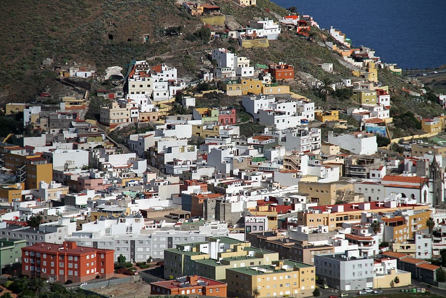 white concrete houses, gran canaria, town, spain, canary islands
