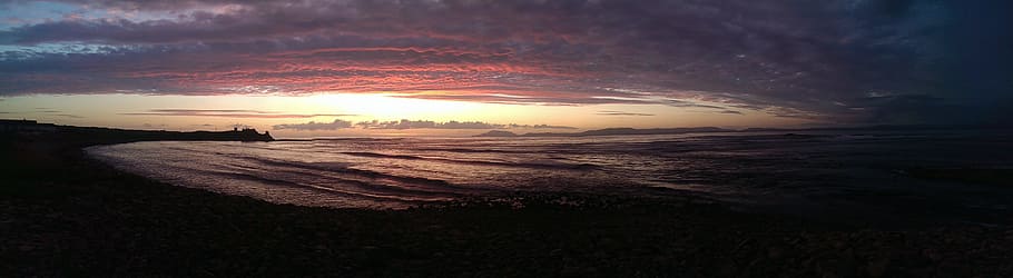 sunrise over the sea in panoramic photography, leitrim, tullaghan, HD wallpaper
