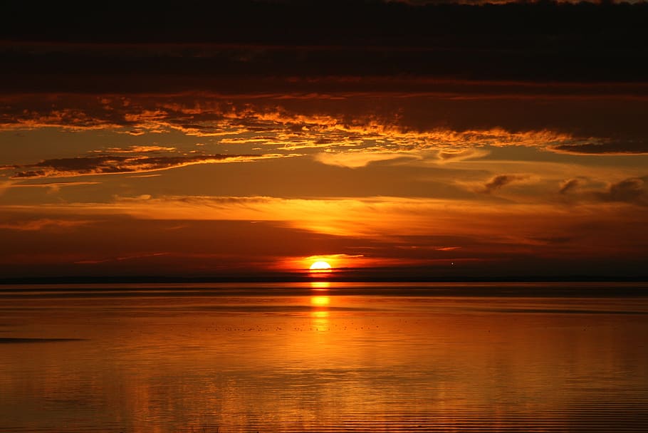 prince edward island, sunset, dusk, evening, orange sky, horizon, HD wallpaper