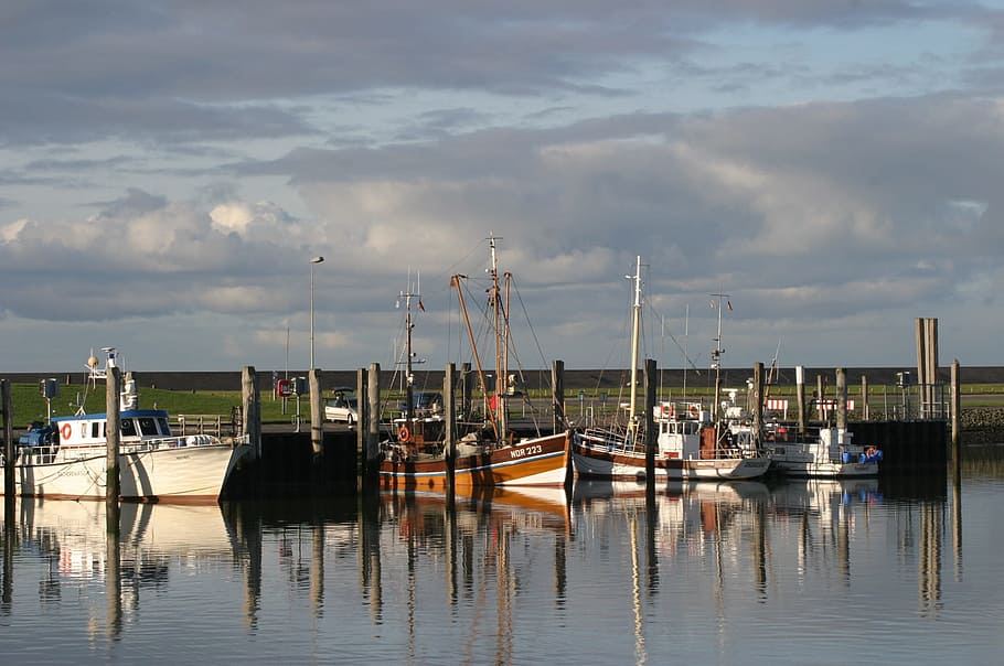 HD wallpaper: Norddeich, North Sea, Boats, fishing boats, water, idyll ...