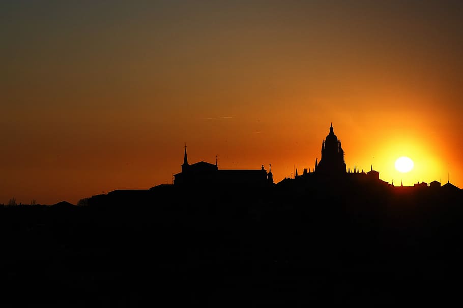 sunset, cathedral, segovia, sky, spring, silhouette, architecture HD wallpaper