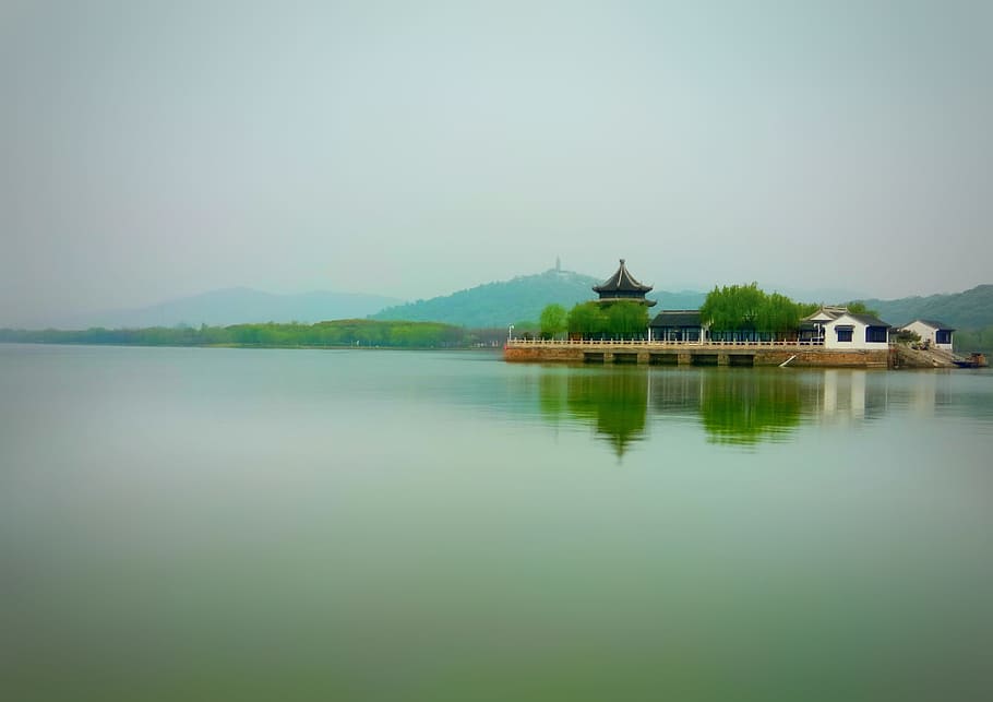 Lake, Landscape, asia, water, reflection, nature, architecture HD wallpaper