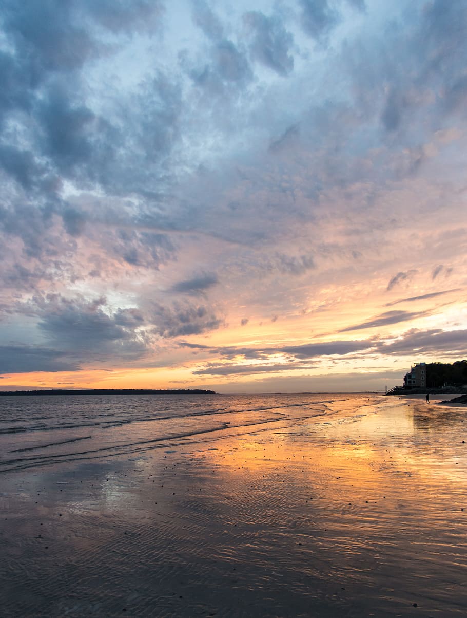 body of water photo during sunset, beach, ocean, sea, vacation HD wallpaper