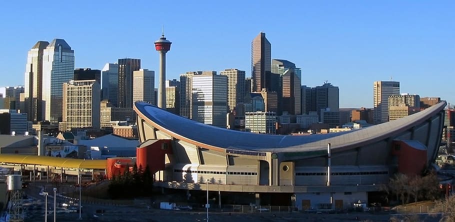 The Saddledome and the Skyline with towers in Calgary, Alberta, Canada, HD wallpaper