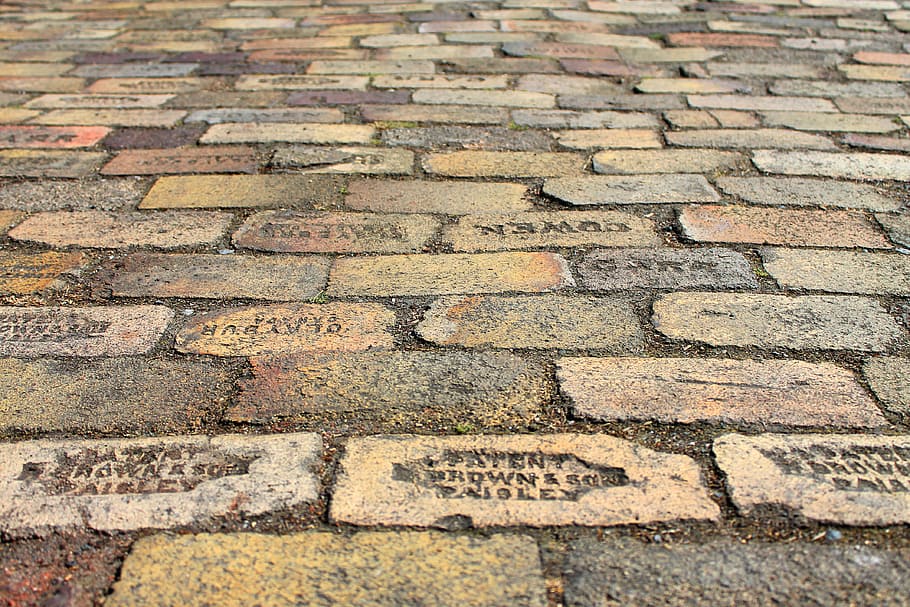 brown concrete block, paved ground, pavement, brick, text, walk HD wallpaper