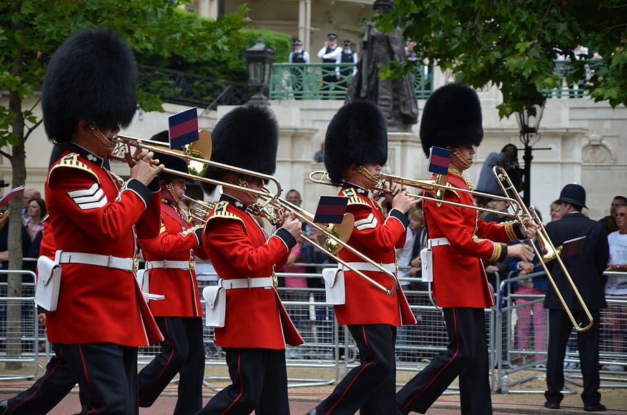guards, queen, parade, england, royal, marching, band, queen's guard, HD wallpaper