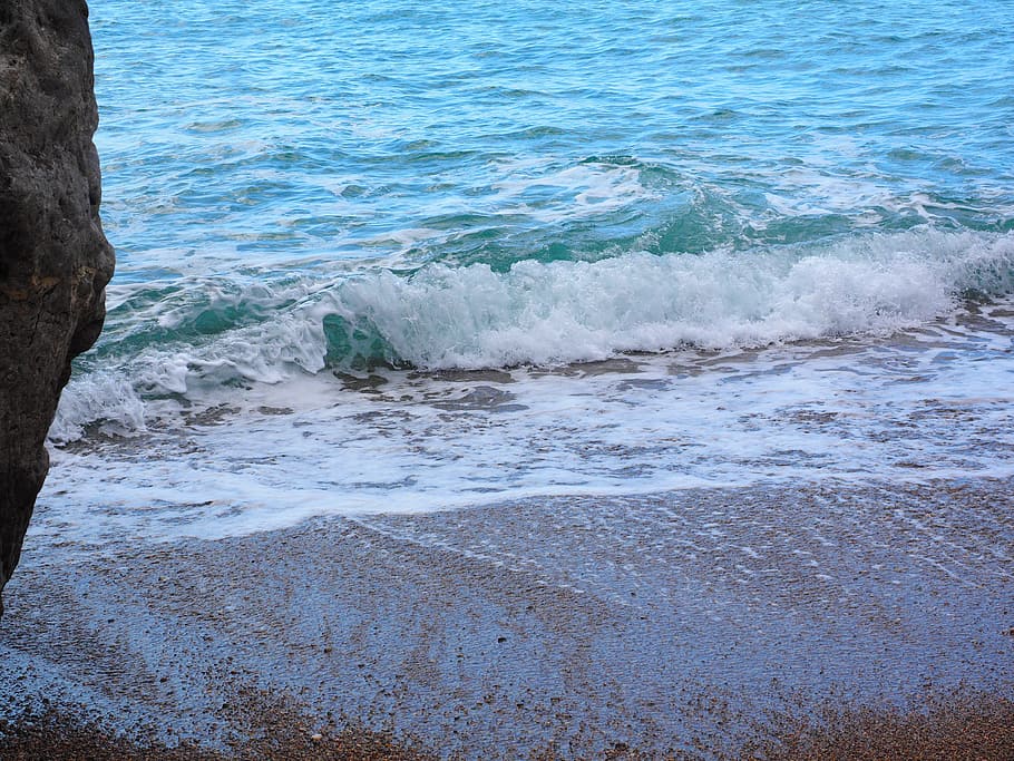 Sea, Wave, Pebble Beach, booked, sa calobra, bay of sa calobra, HD wallpaper
