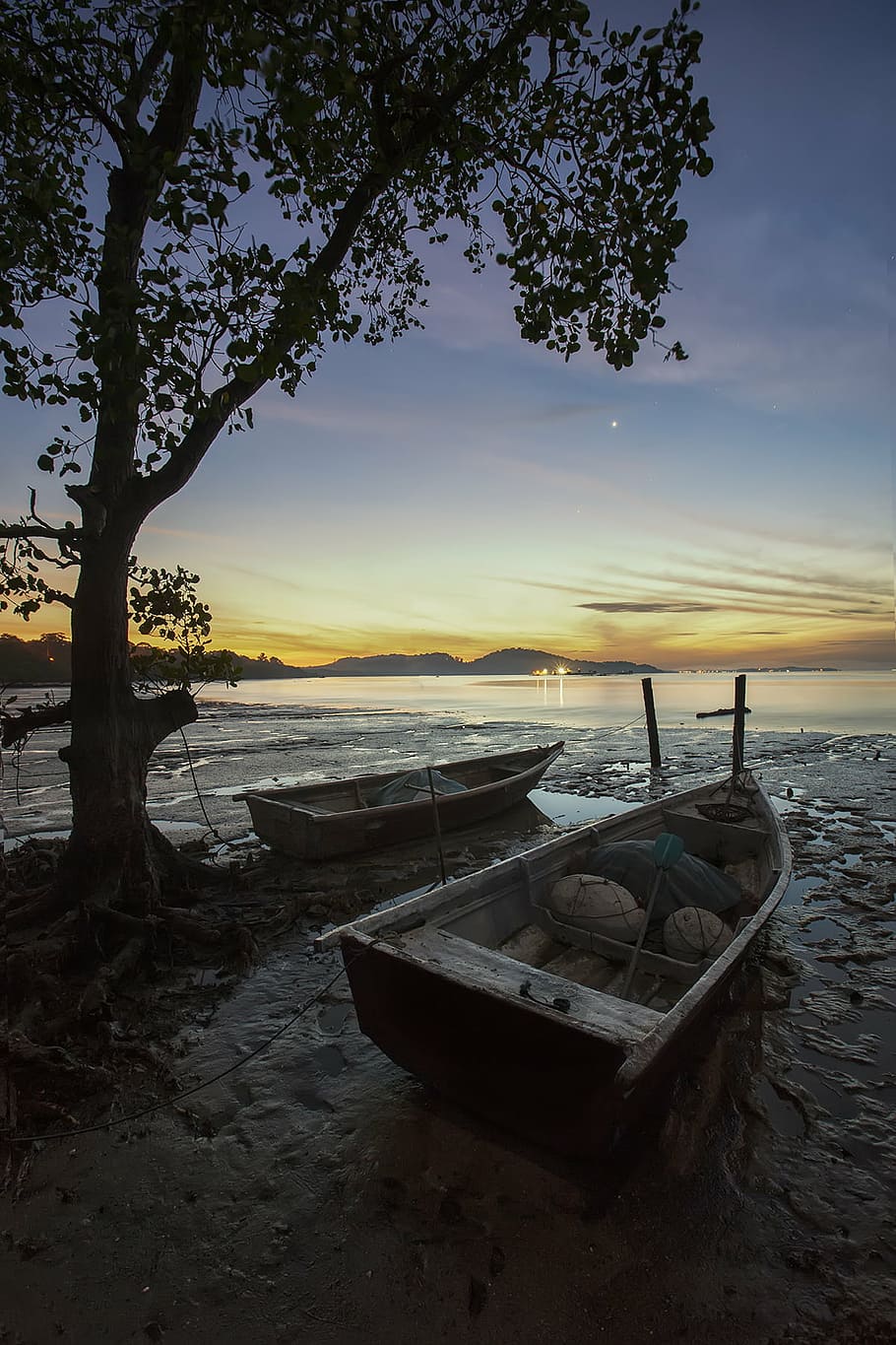 background, beach, boat, dawn, evening, fishing, lake, landscape HD wallpaper