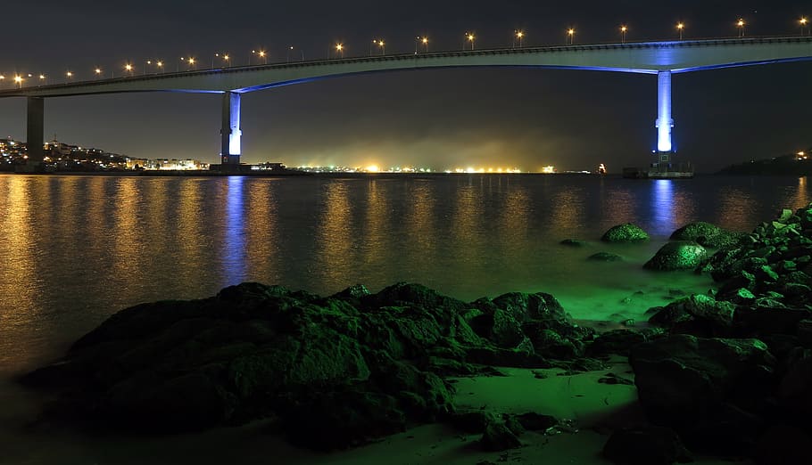 bridge, landscape, night, ocean, mar, litoral, third bridge HD wallpaper