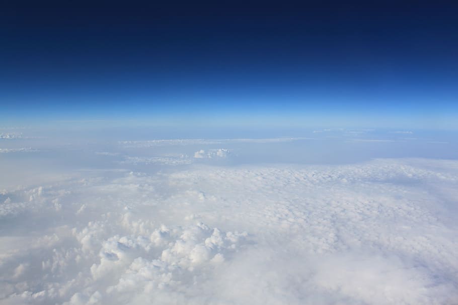 blue sky, the clouds, high altitude, nature, airplane, stratosphere