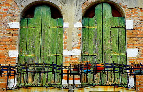 Shutters, Green, Window, Architecture, house, old, wall, exterior HD wallpaper