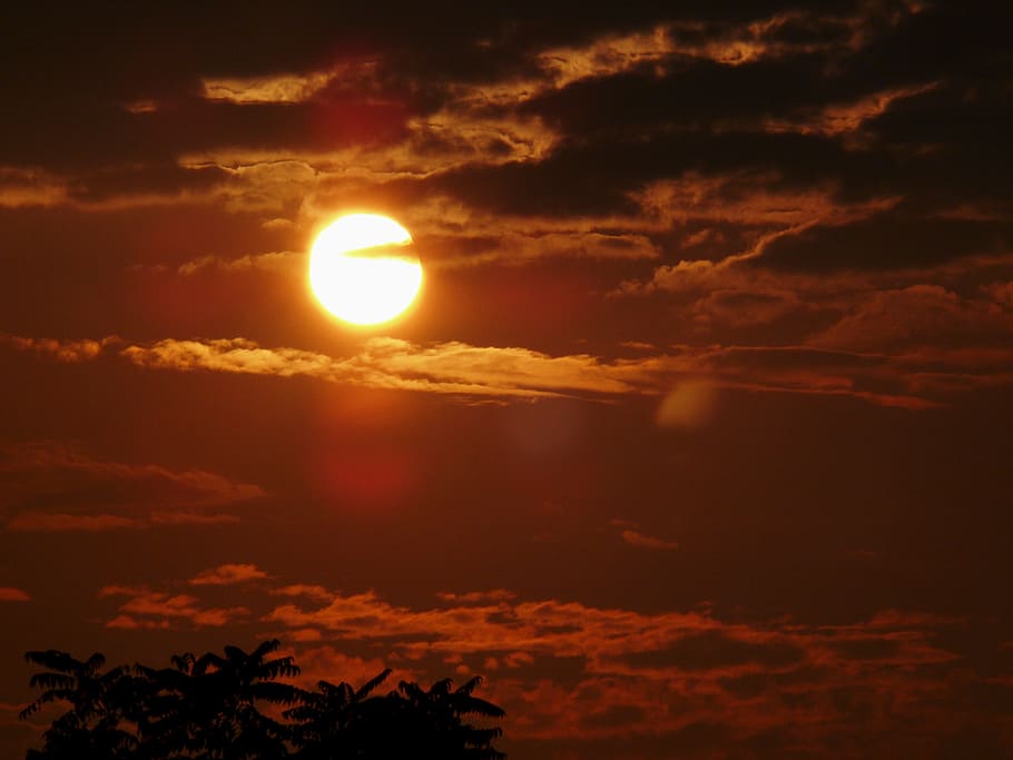 sunset, evening, evening sun, dusk, silhouette, clouds, afterglow HD wallpaper