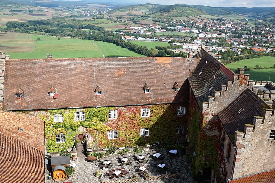 castle, saaleck, hammelburg, city, hill, mountain, places of interest, HD wallpaper