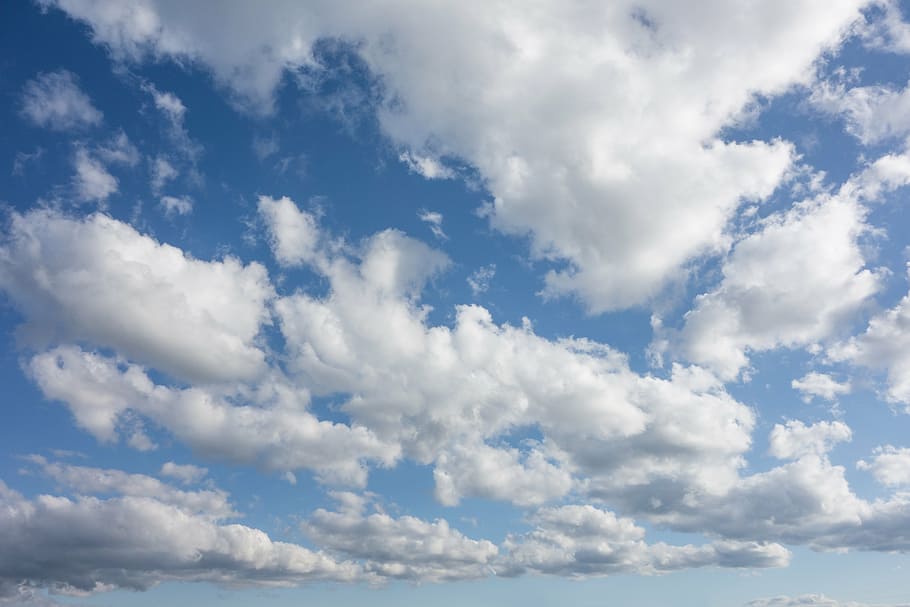 low-angle view of cumulus clouds, sky, cloud formation, blue HD wallpaper