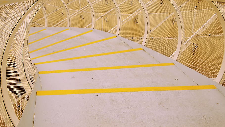 photo of white and yellow concrete stairs, pathway with yellow screen cover HD wallpaper