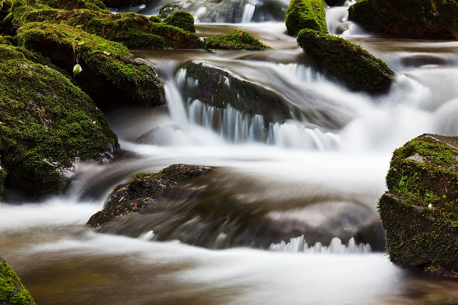 time lapse photo of waterfalls, abstract, blur, blurred, cascade HD wallpaper