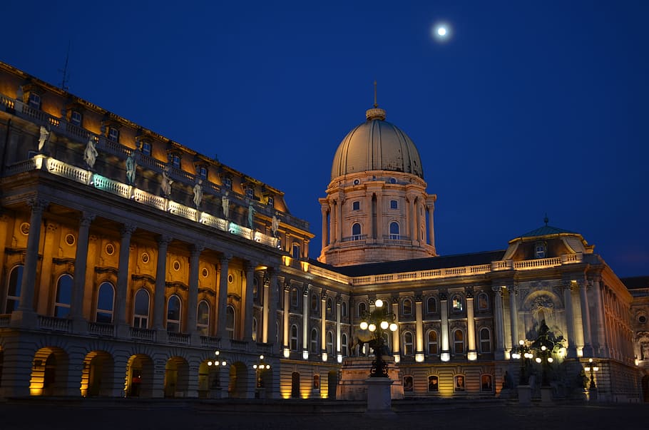 Buda Castle, Blue, Moon, Budapest, sky, coach, excursion, nice HD wallpaper