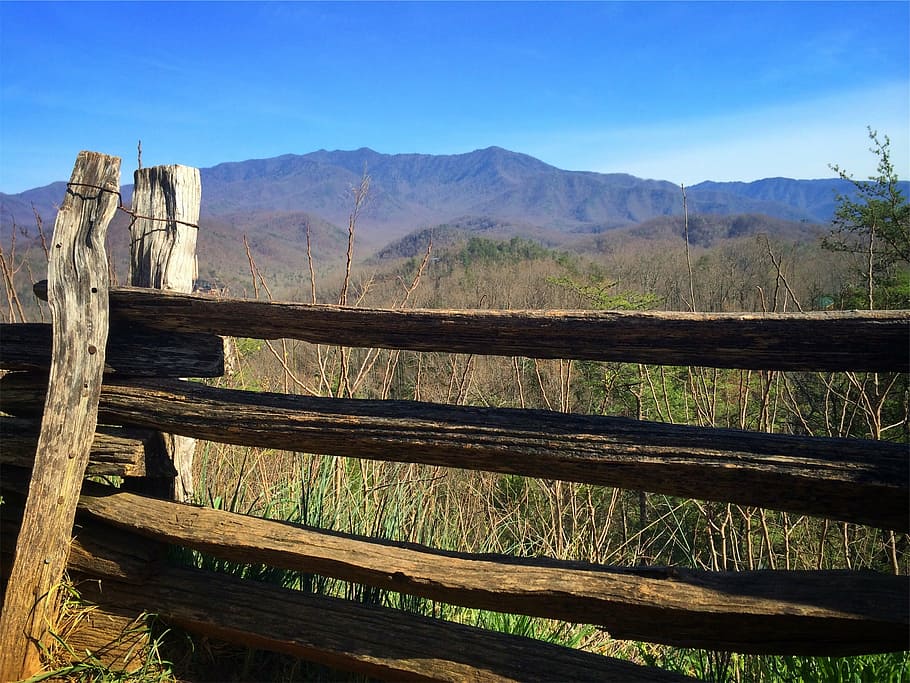 brown wooden fence beside grass field, view, mountain, rural HD wallpaper